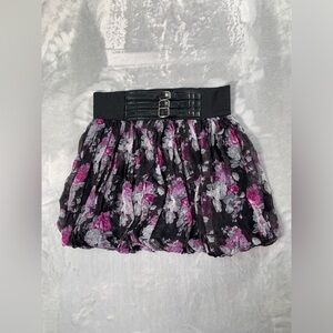 Elegant Floral A-Line Skirt in Black and Pink